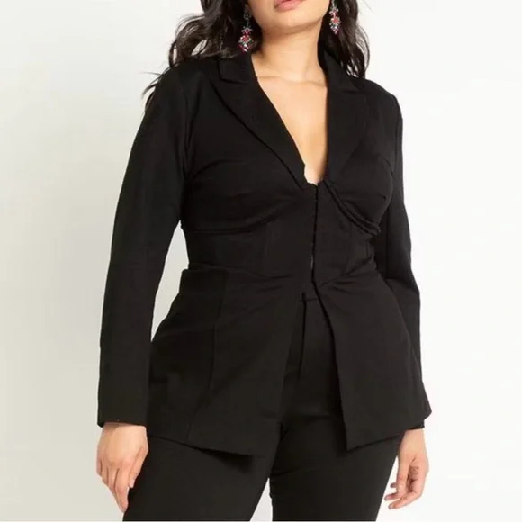 ELOQUII Plus Size Black Corset Waist Hook-and-Eye Blazer Jacket SIZE 16 NWT - Picture 4 of 9